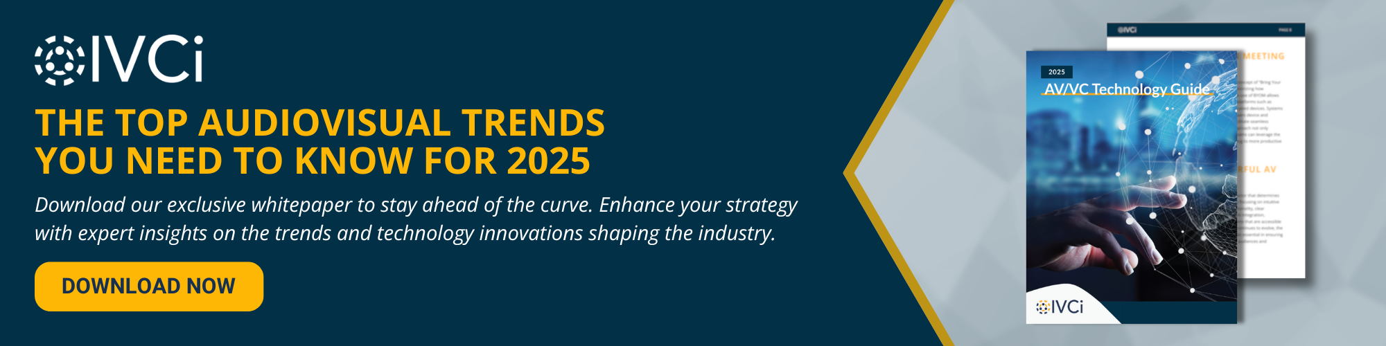 Banner to download a 2025 AV technology trends whitepaper from IVCi. 