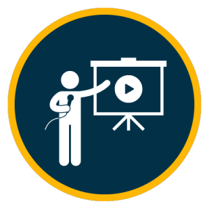 round icon with man using av equipment - IVCi