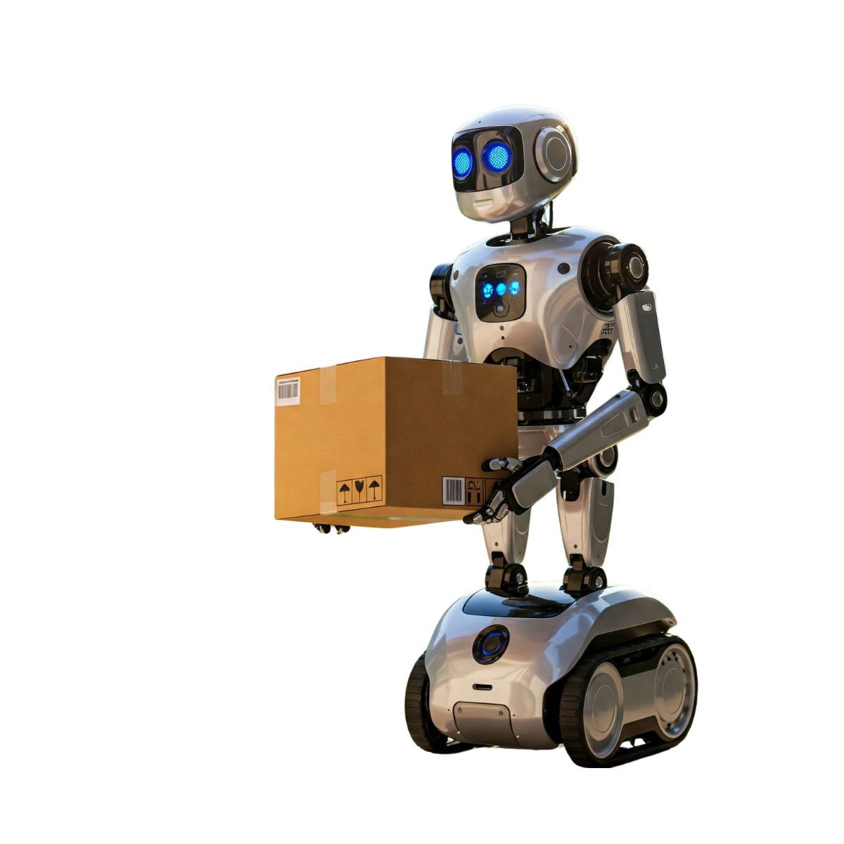 A robot carrying a box